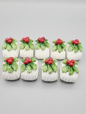 9  PIA Napkin Rings Bone China 1986 Christmas Holly Leaves